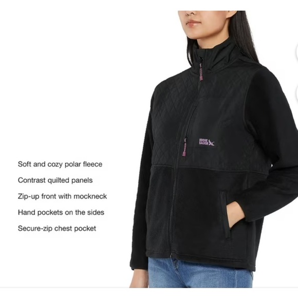 Eddie Bauer Jackets & Blazers - Eddie Bauer Womens Black Quilted Fleece Full Zip Mock Neck Jacket XL